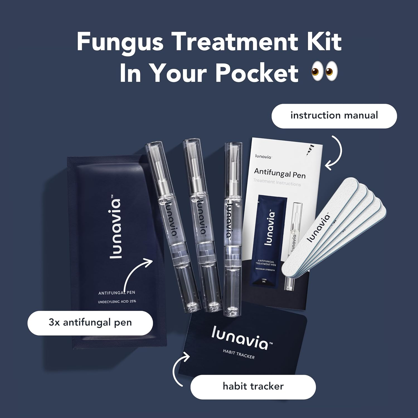 lunavia™ Antifungal Pen | Cures Most Athlete's Foot, Jock Itch, and Ringworm | 25% Undecylenic Acid with added Tea Tree, Jojoba, Clove Bud Oils & Aloe