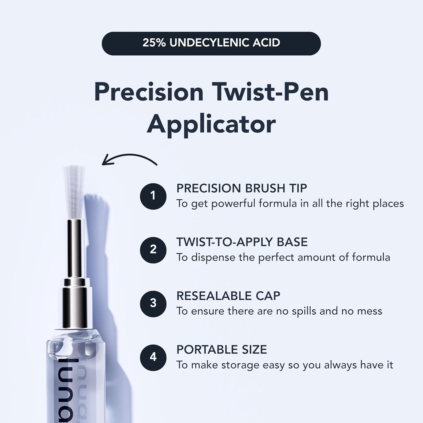 lunavia™ Antifungal Pen | Cures Most Athlete's Foot, Jock Itch, and Ringworm | 25% Undecylenic Acid with added Tea Tree, Jojoba, Clove Bud Oils & Aloe